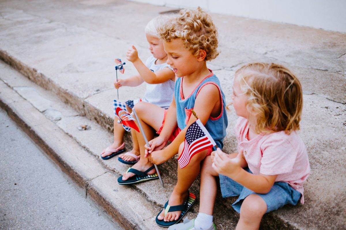 kids playing with flags